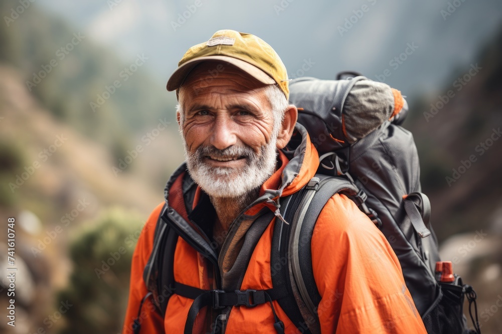 Portrait of senior man hiking in the Himalayas, Nepal Portrait of senior man hiking in the Himalayas, Nepal