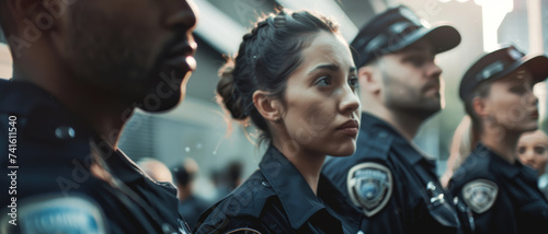 Focused police officers align, ready for duty, a narrative of duty and vigilance under pressure