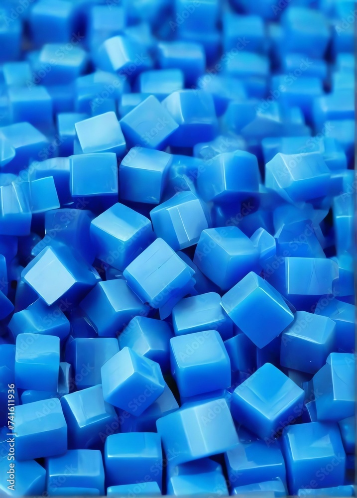 Fototapeta premium Bunch of blue plastic cubes detailed texture background from Generative AI