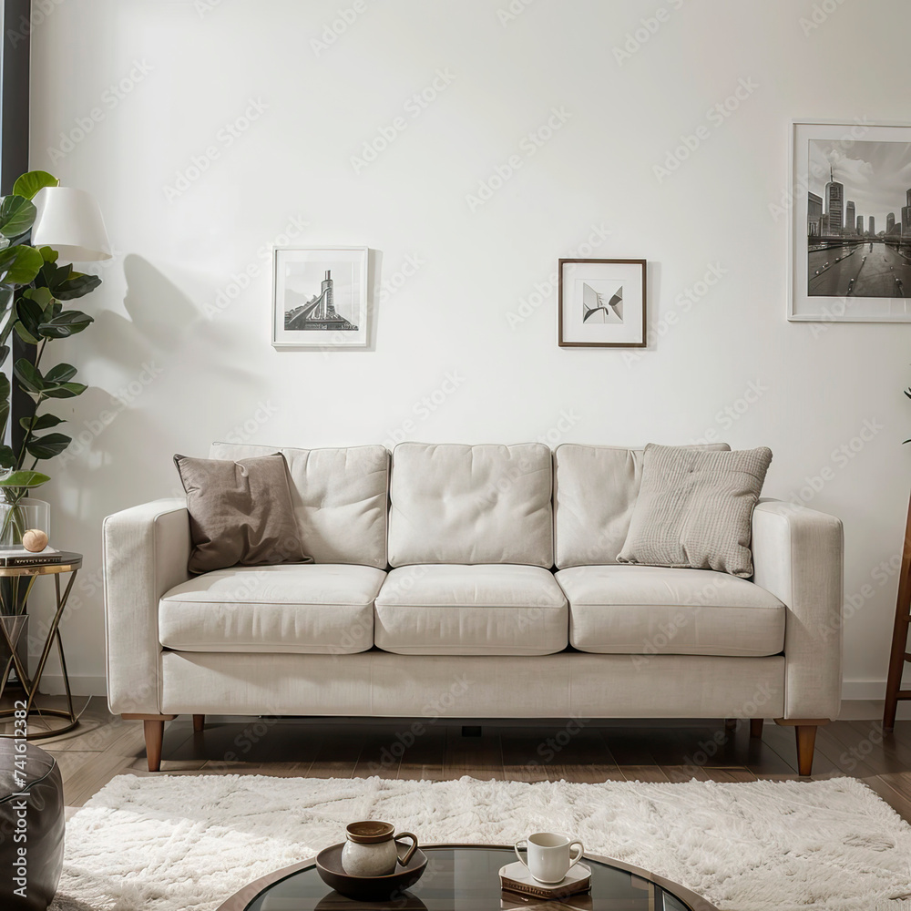 Fototapeta premium modern living room interior design with white sofa