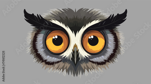 Owl face icon. Bird with big yellow eyes beak nos