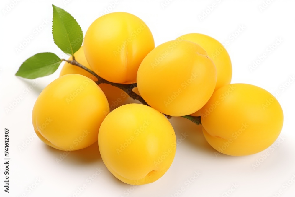 yellow plum isolated on a white background. fruit, berry with shade. - obrazy, fototapety, plakaty 