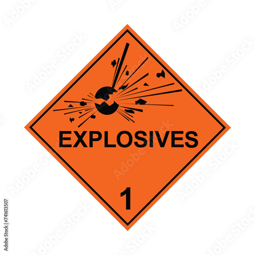 ADR 1 Explosives transport sign, orange and black sign with text, vector illustration