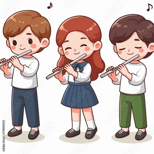 people performing play flute music illustration