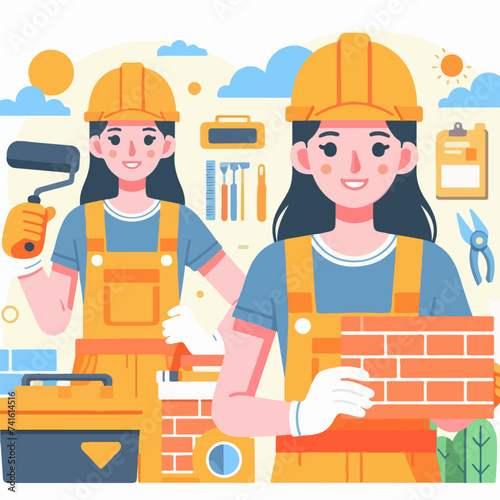 construction engineer worker brick layer vector