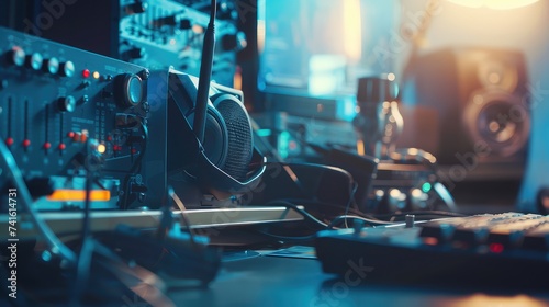 Radio transmitting station. Radio astronomer. Radio amateur setting up equipment.