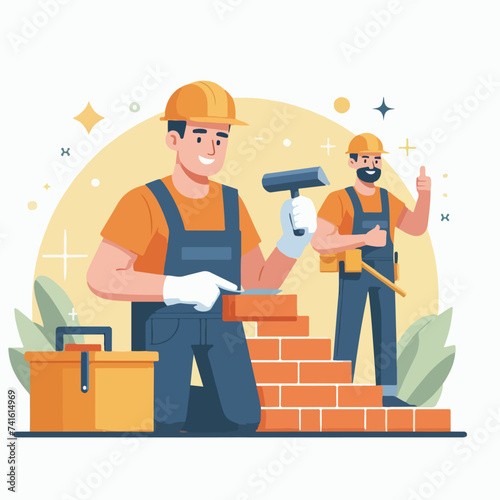 Construction Builder Character brick layer vector