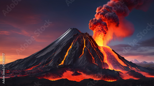 a volcano eruption with lava isolated on a natural background. fire in the volcano