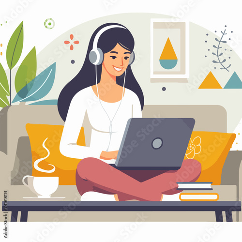 freelancer Working at home coworking space concept illustration