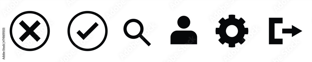 6 basic icon, wrong, correct, search, profile, setting, exit icon vector illustration 6 basic icon, wrong, correct, search, profile, setting, exit icon vector illustration