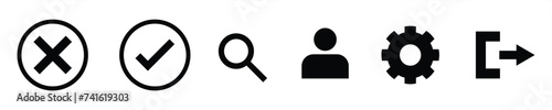 6 basic icon, wrong, correct, search, profile, setting, exit icon vector illustration