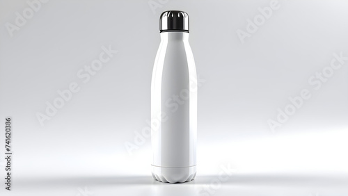 a white stainless thermos bottle sitting isolated on white background photo