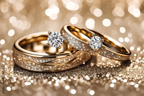 Designer wedding rings on a sparkling background
