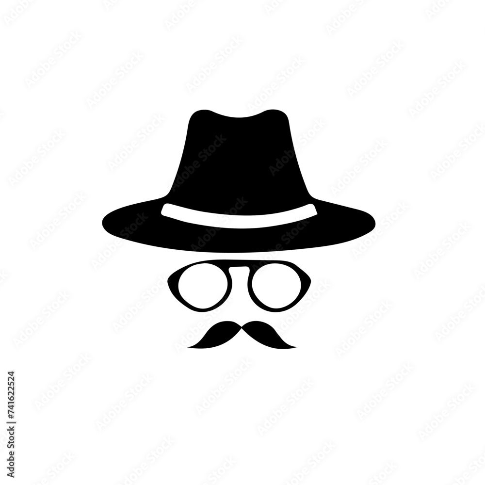 Incognito Icon Man woman face with glasses Black and White Vector Graphic. Spy agent line and glyph icon, security and detective, hacker Incognito Icon Man woman face with glasses Black and White Vector Graphic. Spy agent line and glyph icon, security and detective, hacker