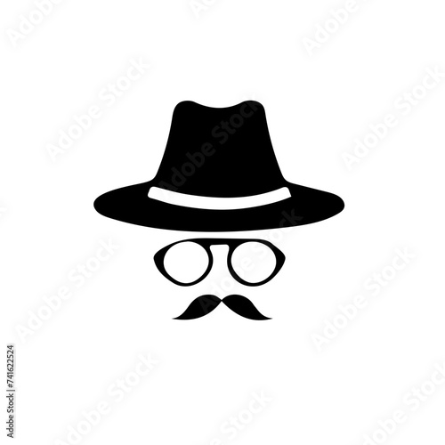 Incognito Icon Man woman face with glasses Black and White Vector Graphic. Spy agent line and glyph icon  security and detective  hacker