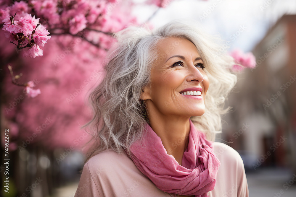 Creative Generative AI technology picture of happy people surrounded by spring blossom enjoying great day Creative Generative AI technology picture of happy people surrounded by spring blossom enjoying great day
