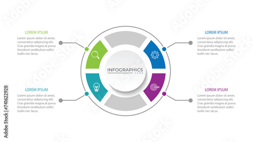 Modern infographic template. Creative circle element design with marketing icons. Business concept with 4 options