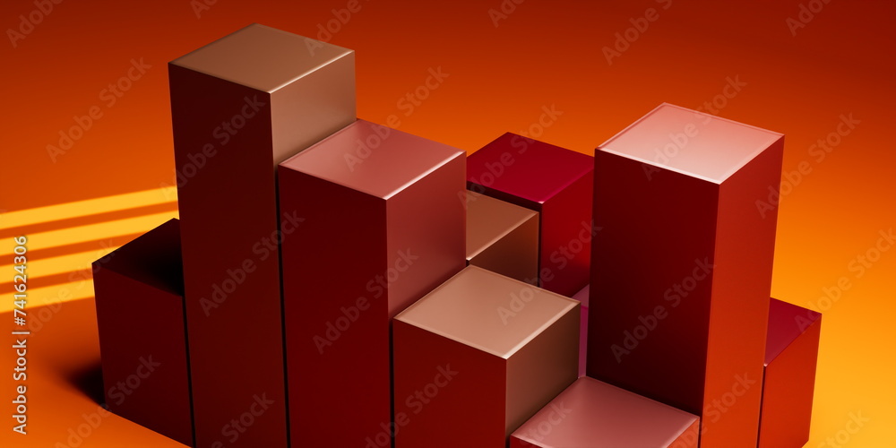 red podium on orange Vibrant background with window sunlight. Empty podium pedestal or product display with window light. red podium on orange Vibrant background with window sunlight. Empty podium pedestal or product display with window light.