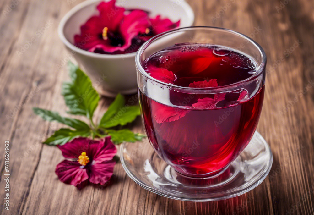 Benessere in Tazza- Assaporando un Salutare Tè di Ibisco in una Tazza Trasparente