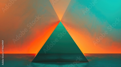 Futuristic Triangle Portal on Horizon at Sunset – A Surreal Digital Landscape abstract background