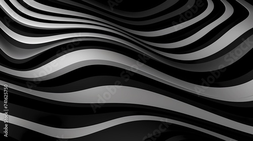 3d abstract background with wavy lines in black and white colors, Generative AI illustrations.