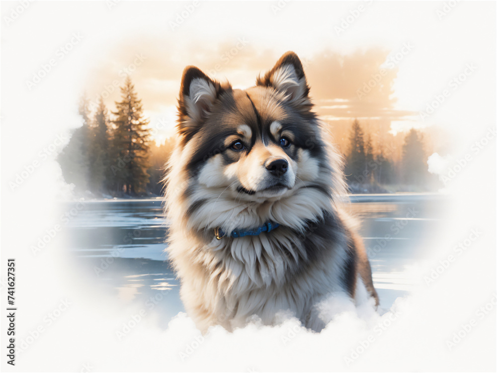 Naklejka premium Dog Sitting in Snow