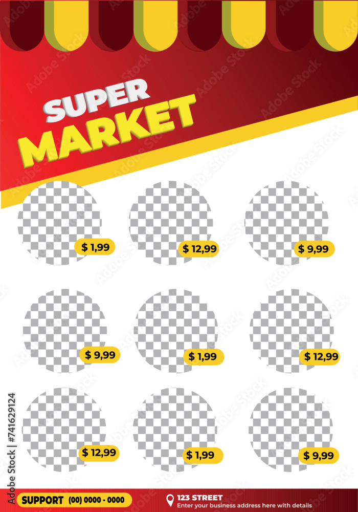 Flyer template for Market and commerce, yellow and red, editable eps vector.