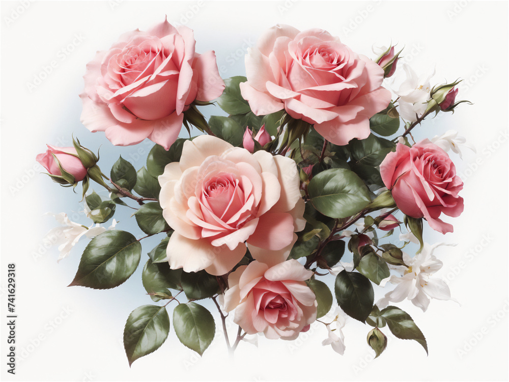 Assorted Pink Roses Arrangement on White Background Assorted Pink Roses Arrangement on White Background