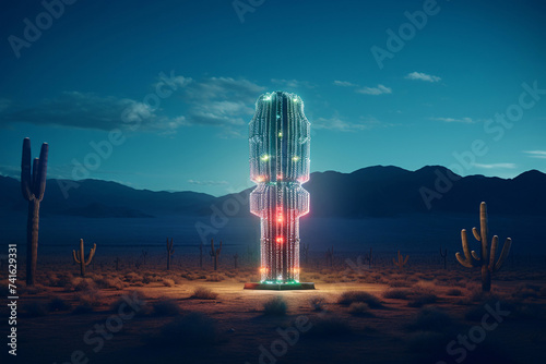  cactus, neon cactus, cyberpunk cactus, cactus in the desert, Vibrant desert cacti illuminated in a neon glow, cactus in the dark