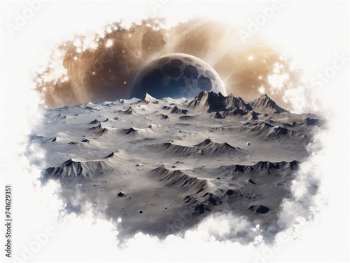 Moonlit Mountain Range Encircled by Clouds