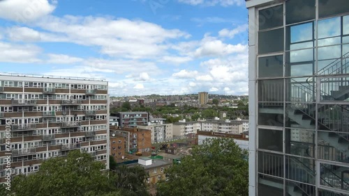 A Beautiful 4K Timelapse from South Kilburn Craik Court Maida vail London UK. 10th floor view of puffy clouds moving across the London skyline 2023 photo