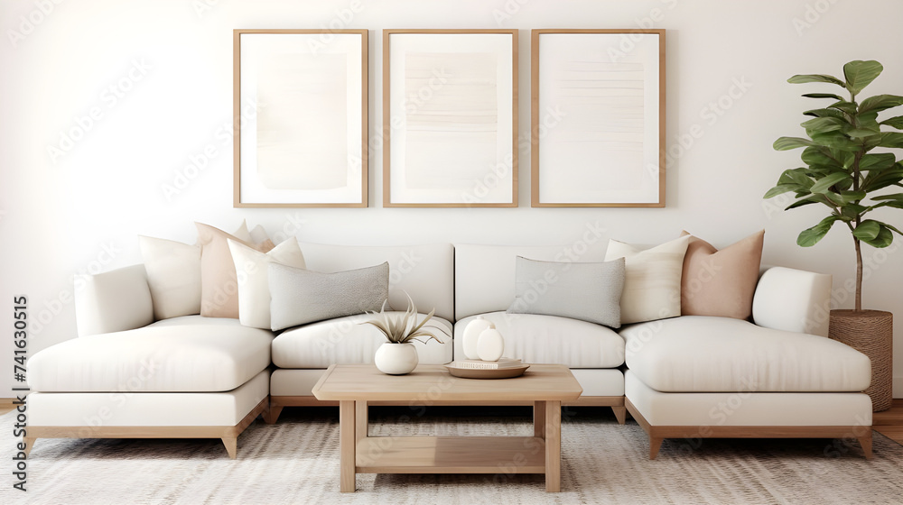modern living room with sofa and frames modern living room with sofa and frames