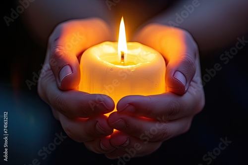 a person holding a candle at a moment of reminiscence or reflection, symbolizing the emotional and symbolic power of candle light.