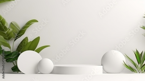 3D Rendering abstract minimal white showcase, mockup for product scene, abstract geometric shape group on white background