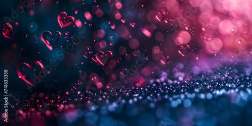 Abstract dark gradient background with hearts shape bokeh