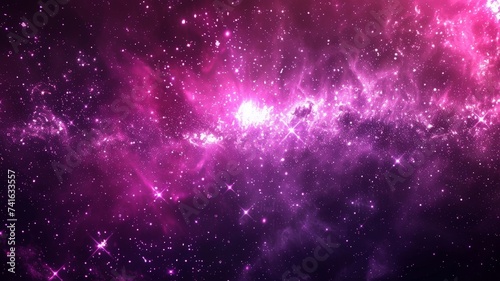 Vibrant Pink and Purple Nebula Background Illustration with Stars and Galaxies © Psykromia