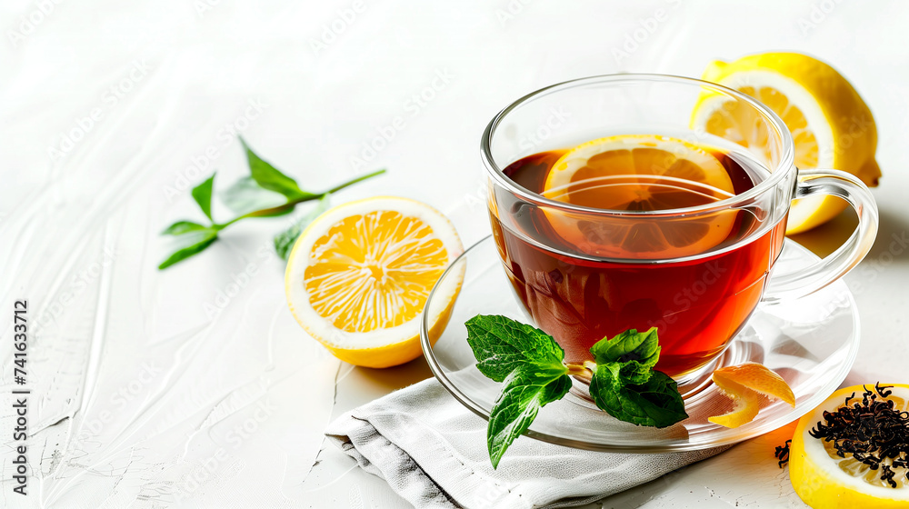 cup of tea with lemon slices on a saucer cup of tea with lemon slices on a saucer