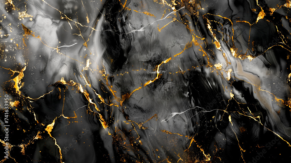 texture of black marble with gold veins - obrazy, fototapety, plakaty 