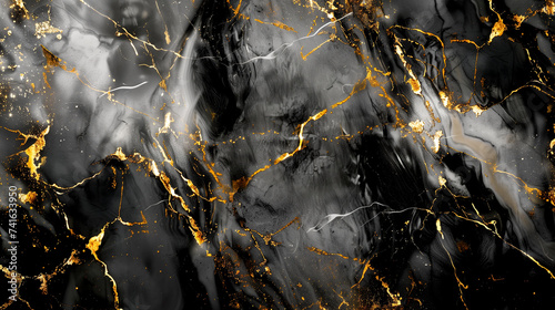 texture of black marble with gold veins photo