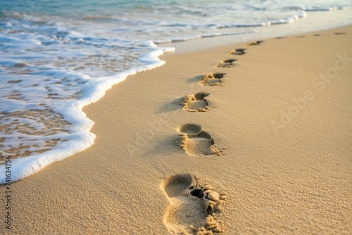 footprints in the sand. footprints on the beach photo