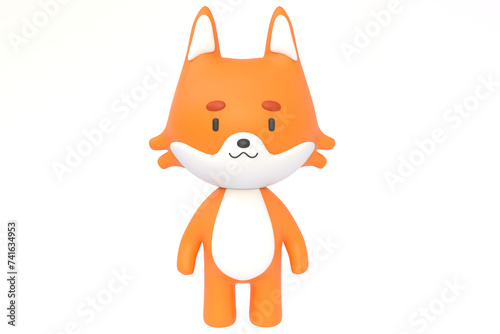 3D render of a cartoon fox. Little fox on a white background. 3D render.