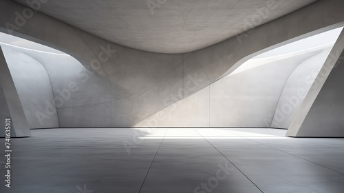 Fototapeta Naklejka Na Ścianę i Meble -  Abstact exterior with concrete floor and 3d futuristic wall 3D Render