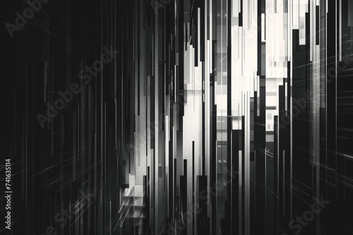 Abstract monochrome glitch art, parallel light rays