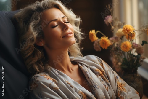 A portrait of pure joy captures the essence of a senior woman waking up with a smile, radiating happiness and positivity as she embraces the dawn of a new day