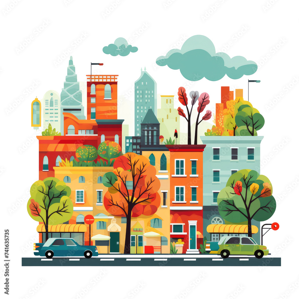 Fun Cityscape Living Scenery Created, Isolated Transparent Background Images