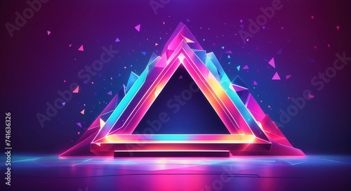 Neon triangle low poly gradient portal with light effects