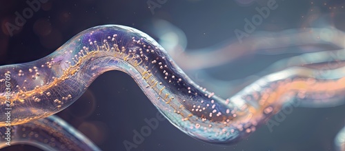 Neurons of Caenorhabditis elegans a free living transparent nematode roundworm about 1 mm in length. with copy space image. Place for adding text or design photo