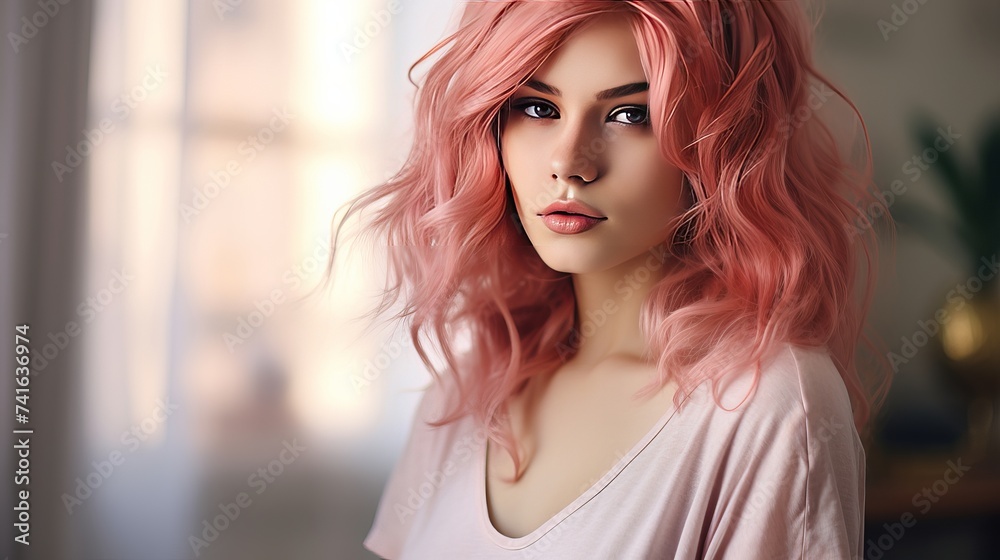 Beautiful girl with pink hair