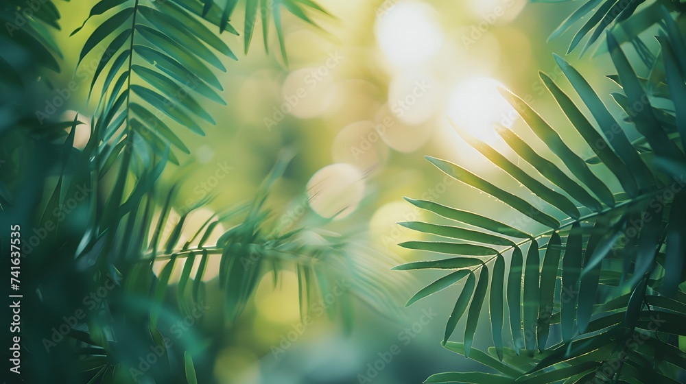 Natural blurred background of young fern leaves. Selective focus