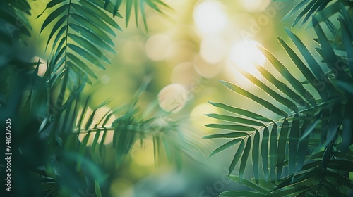 Natural blurred background of young fern leaves. Selective focus photo